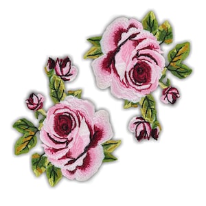 Parche de rosas rosa algodón de azúcar - Aplique floral rosa suave de estilo vintage para planchar