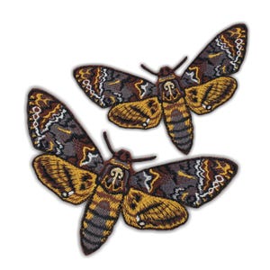 Death Head Hawk Moth Patch – Realistic Gray Orange Butterfly Embroidered Iron-On Applique
