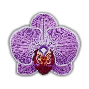 Purple Orchid Flower Patch – Floral Botanical Embroidered Iron-On Applique