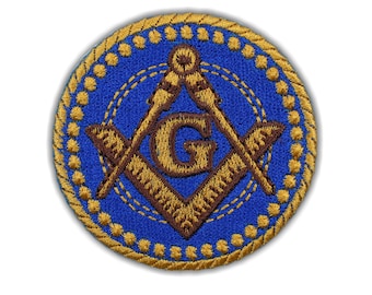 Symbol of Freemasonry Embroidered Iron On Patch - Mason Square and Compasses Symbol