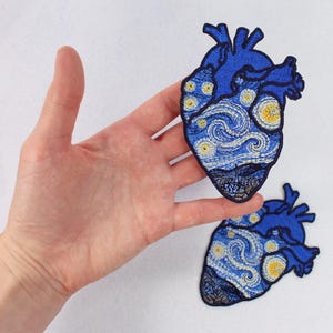 Starry Night Heart Embroidered Iron On Patch, Van Gogh Applique