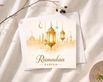 Tarjeta de Ramadán Kareem, saludo islámico, tarjeta de Mubarak