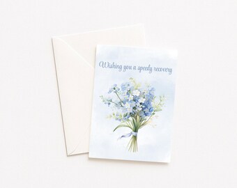 Tarjeta de pronta recuperación, con ramo de flores en acuarela, para desearte una pronta recuperación.