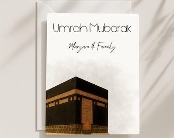 Tarjeta de Umrah Mubarak, ilustración de la Kaaba, regalo personalizado