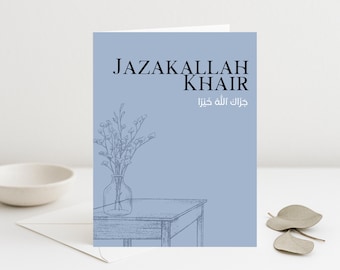 Tarjeta Jazakallah Khair, diseño árabe, saludo islámico de agradecimiento