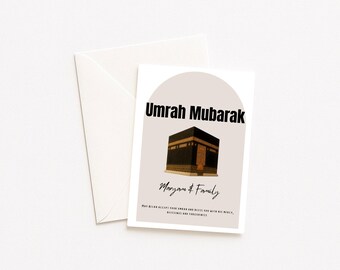 Tarjeta Umrah Mubarak, ilustración de la Kaaba, regalo islámico personalizado