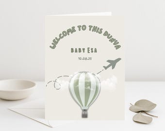 Tarjeta de bienvenida a This Dunya, bebé musulmán recién nacido, regalos islámicos personalizados para bebés