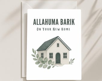 Tarjeta de felicitación para nuevo hogar, diseño minimalista neutro, saludo islámico de bienvenida a la casa