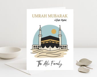 Tarjeta personalizada de Umrah Mubarak, regalo islámico de la Kaaba