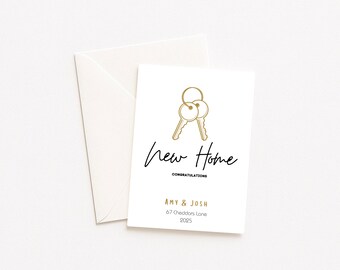 Tarjeta personalizada para nuevo hogar, diseño minimalista de llave, regalo moderno para inauguración de casa, recuerdo para parejas, dirección personalizada