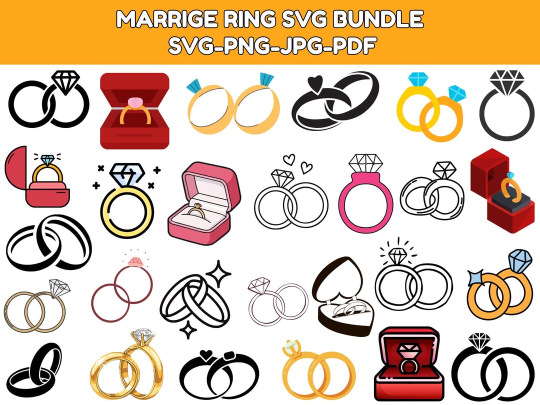 Wedding Ring SVG Bundle, Engagement Ring SVG Vector Files, Diamond Ring ...