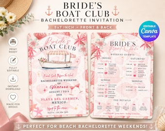 Bride's Boat Club Bachelorette Einladungsvorlage | 5x7 Strand Bach Wochenende einladen| Bräute Einladung | Küsten Junggesellinnenabschied | Digitaler Download