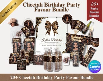Cheetah Adult Birthday Party Favor Templates Wild Queen Party Chip Bag Shot Glass Leopard Cheetah Birthday Party Favor Bundle T shirt