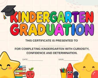 Kindergarten Graduation Certificate Class of 2026 Graduation Award Kindergarten Diploma Last Day of School Grad Certificate Printable