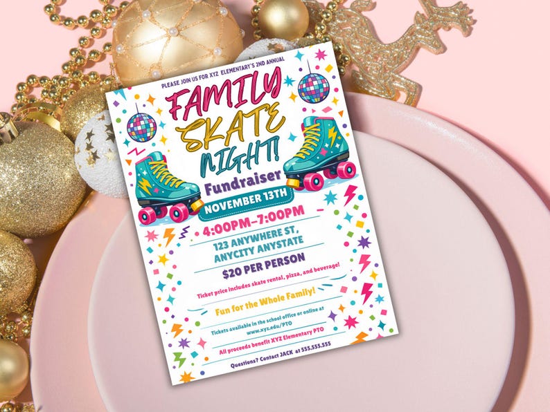 Editable Family Skate Night Flyer Template: Roller Skating Fundraiser (Canva, Digital Download) Family Skate Night Flyer: Retro Neon Canva Template, Colorful Roller Skating Event Let's Roll Roller Skate Birthday Party Invitation Template, ANY AGE Daisy Birthday Invite Retro Roller Rainbow Girl Birthday Skate Party Ava Editable Family Skate Night Flyer: Roller Skating Fundraiser (Instant Download)