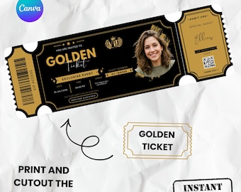 Golden Ticket Template Editable Golden Ticket Gift Voucher Editable Template Birthday Gift Voucher Custom Ticket Invitation Entry Pass