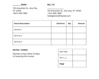 Editable Invoice Template For Small Business Instant download Printable Invoice Template Editable Invoice Form Minimalist Invoice Template