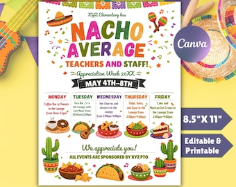 Nacho Average Teacher Appreciation Day Fiesta Itinerary Flyer (Canva Template)