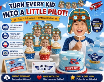 Aviator Hat Face Insert Template, Pilot Face Cutout Printable, Airplane Party Prop, Kid Aviator Craft, Editable Face Frame, Digital Download