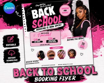 Back to School Hair Flyer, Back To School Flyer Template, Back To School Bookings Flyer, Braids Special Flyer Template, August Booking Flyer