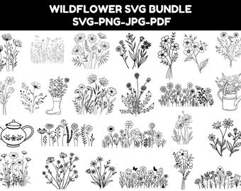 Wildflower SVG,Flower svg,Flower Bouquet svg,Botanical svg,Flower Meadow Svg,Flower Border Svg,Nature Svg,Spring SVG,Cricut & Silhouette