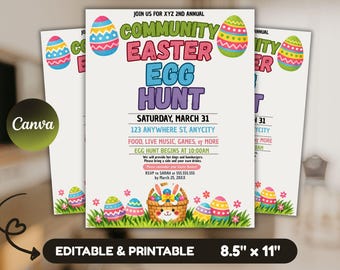 Community Easter Egg Hunt Flyer Template, Printable Canva Invitation (8.5" x 11" Inches)