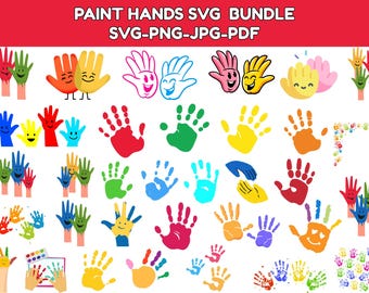 Lot peinture empreinte de main SVG : cliparts pour enfants (téléchargement numérique)