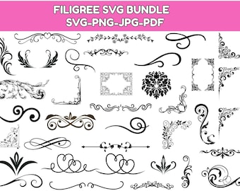Filigree Swirl SVG Bundle, Decorative Borders (Digital Download