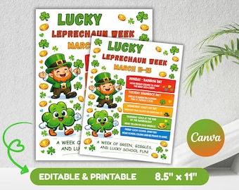 St Patricks Day Spirit Week Flyer Template, Editable Canva Design (Digital Download)