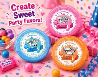 Bubble Gum Tape Label Template,Bubble Tape Sticker Label, Canva Editable Party Favor Label, Bubble Gum Birthday Favor, Printable Candy Label