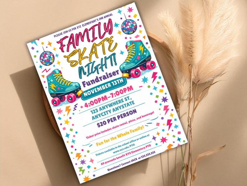 Editable Family Skate Night Flyer Template: Roller Skating Fundraiser (Canva, Digital Download) Family Skate Night Flyer: Retro Neon Canva Template, Colorful Roller Skating Event Let's Roll Roller Skate Birthday Party Invitation Template, ANY AGE Daisy Birthday Invite Retro Roller Rainbow Girl Birthday Skate Party Ava Editable Family Skate Night Flyer: Roller Skating Fundraiser (Instant Download)