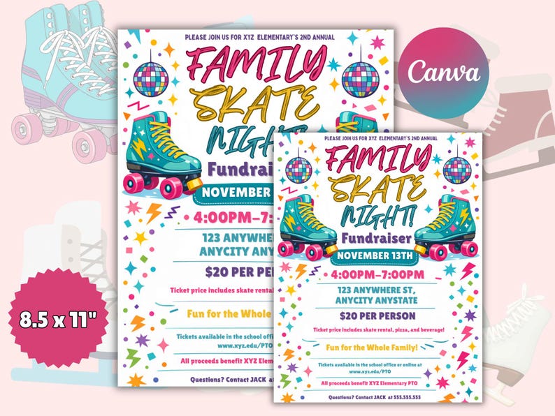 Editable Family Skate Night Flyer Template: Roller Skating Fundraiser (Canva, Digital Download) Family Skate Night Flyer: Retro Neon Canva Template, Colorful Roller Skating Event Let's Roll Roller Skate Birthday Party Invitation Template, ANY AGE Daisy Birthday Invite Retro Roller Rainbow Girl Birthday Skate Party Ava Editable Family Skate Night Flyer: Roller Skating Fundraiser (Instant Download)
