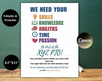 PTA Flyer Template: Canva Volunteer Recruitment (Digital Download)