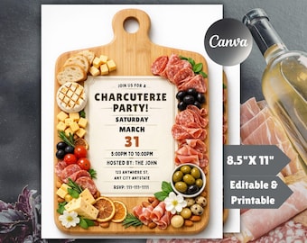 Charcuterie Board Party Invitation, Bring Your Own Board Dinner Party, BYOB Board Wine and Cheese Girls Night Party Invite, Editable Canva