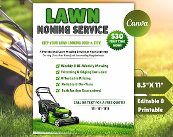 Lawn Mowing Service Flyer, Lawn Care flyer, Lawn Flyer Template, Landscaping Business Flyer, Canva Template