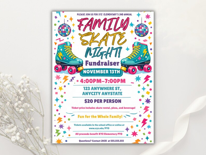 Editable Family Skate Night Flyer Template: Roller Skating Fundraiser (Canva, Digital Download) Family Skate Night Flyer: Retro Neon Canva Template, Colorful Roller Skating Event Let's Roll Roller Skate Birthday Party Invitation Template, ANY AGE Daisy Birthday Invite Retro Roller Rainbow Girl Birthday Skate Party Ava Editable Family Skate Night Flyer: Roller Skating Fundraiser (Instant Download)