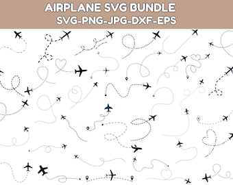 Airplane Bundle SVG PNG clipart, Travel svg, Love travel, vacation trip, honeymoon, Plane Route heart path cut file