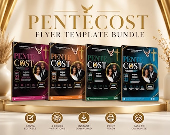 Pentecost Sunday Flyer Template Canva | Editable Church Flyer Bundle|Worship Event Poster Revival | Flyer | Worship Service Poster|4 Designs