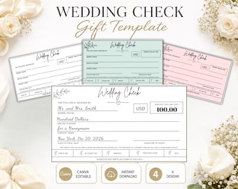 Wedding Check Gift Template, Editable Wedding Gift Check, Printable Wedding Money Gift, Canva Check Card, Wedding Voucher,Cash Gift Template