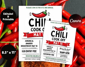 Chili Cookoff Fundraiser Flyer Template, Editable Canva PTA PTO Event (Digital Download)
