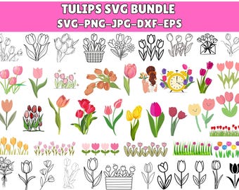 Tulip SVG Bundle:Spring Flower,Floral Clipart,Digital Files(Instant Download)