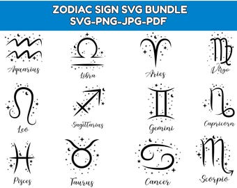 Zodiac Sign SVG Bundle, Celestial Horoscope Clipart, Stars, Astrology Constellation, Zodiac Symbols for Cricut & Silhouette, Gift Svg Files