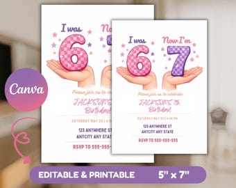 Retro Gaming 7th Birthday Invitation, Editable Canva Template (5x7 inches)