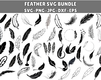 Feather svg bundle, Feather birds svg, dxf, png, jpg, Feathers Silhouette, Boho feather svg, Tribal feather svg, Instant Download