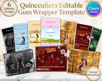 Quinceañera Editable Gum Wrapper Template | Canva Gum Labels | Sweet 15 Party Favor Printable | Instant Download | 6 Designs Princess Favor