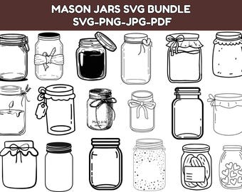 Mason Jar SVG Bundle: Flowers & Kitchen Conversions (Instant Download)