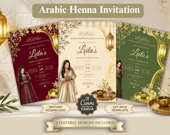 Arabische Henna-Einladungsvorlagen (bearbeitbar) Marokkanische Henna-Nacht-Party-Zeremonie-Einladung Henna-Party-Einladung Mehndi-Einladungsvorlage
