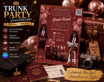 Trunk Party Invitation Template, Canva Graduation Invite, College Send Off Party Invitation, University Bound Celebration, Digital Download