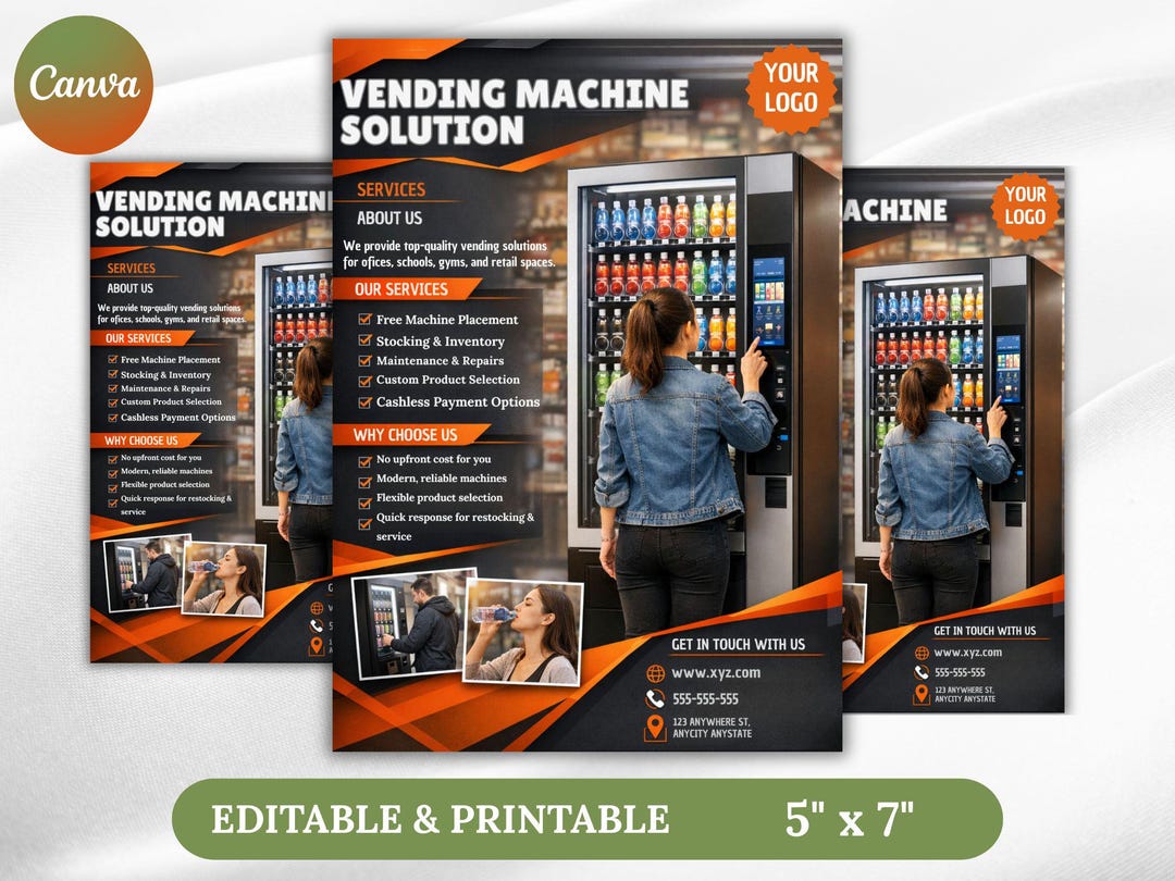 Machine Brochure Sample Vending Machine Business Brochure Template: Customizable Canva Flyer ...