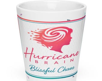 Ceramic Latte Cup, Fun Latte Cup for busy moms, Hurricane Brain, Blissful Chaos Design, Colorful Coffee Mug